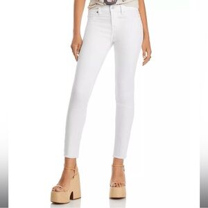 7 For All Mankind White Skinny Jeans Raw Frayed Hem